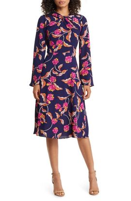 Maggy London Maggy London Floral Twist Neck Long Sleeve Midi Dress