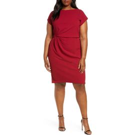 Maggy London Maggy London Pleated Bateau Neck Cap Sleeve Minidress
