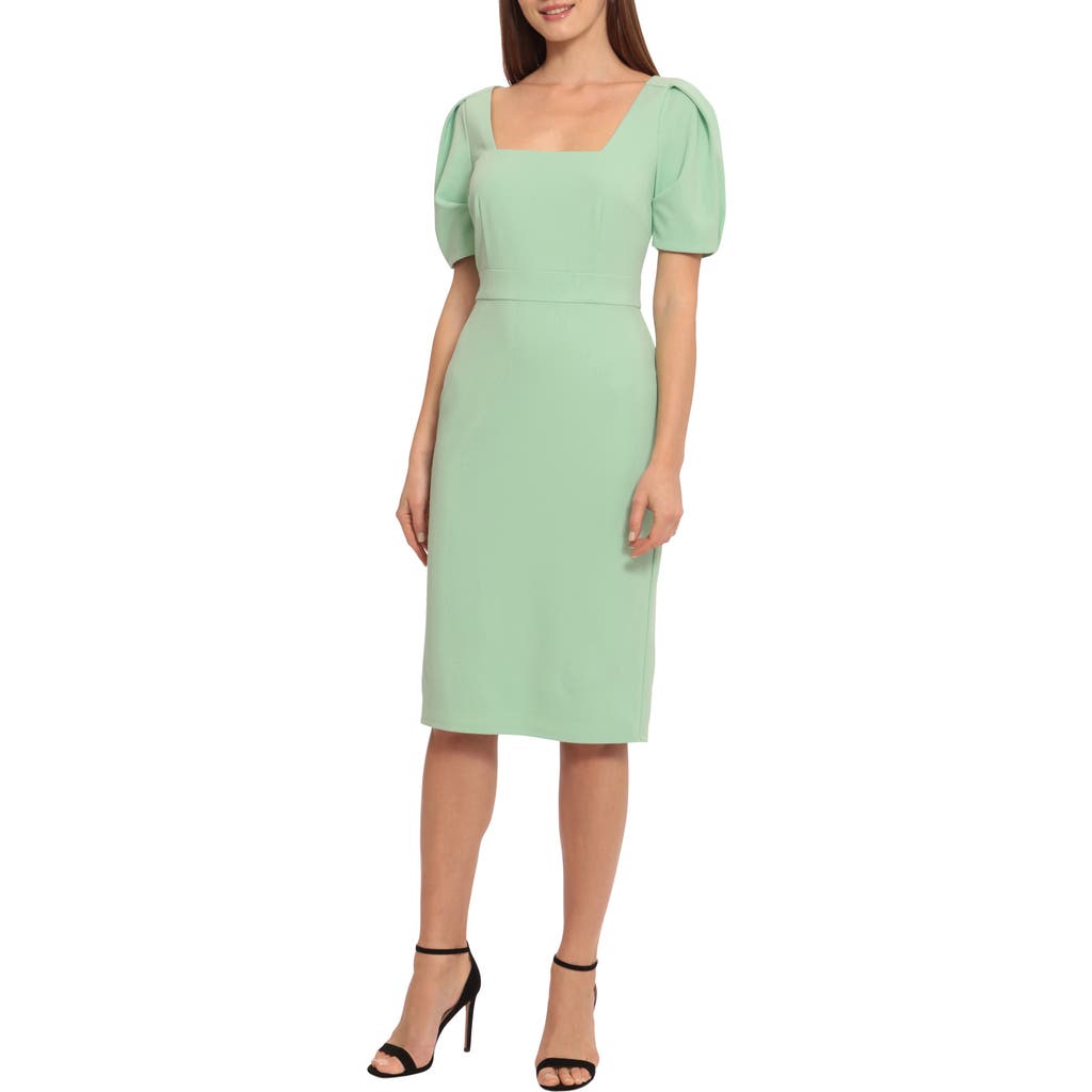 Maggy London Maggy London Puff Sleeve Midi Sheath Dress