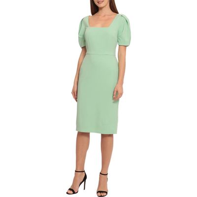 Maggy London Maggy London Puff Sleeve Midi Sheath Dress