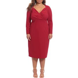 Maggy London Maggy London Tucked Long Sleeve Midi Sheath Dress