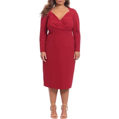 Maggy London Maggy London Tucked Long Sleeve Midi Sheath Dress
