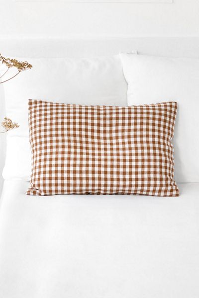 MagicLinen MagicLinen Linen Pillowcase in Cinnamon Gingham at Urban Outfitters