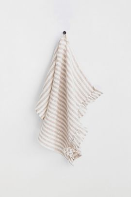 MagicLinen MagicLinen Linen Ruffle Trim Tea Towel in Striped In Natural at Urban Outfitters