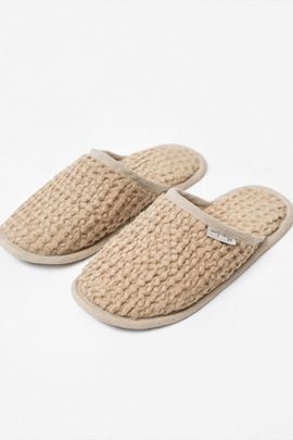 MagicLinen MagicLinen Waffle Linen Slippers in Beige at Urban Outfitters