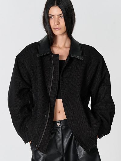 MAGJAY Semi-loose Fit Tweed Jacket [Black]