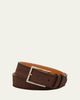 Magnanni Men's Eastwood Textured Suede Leather Belt, Brown - 1