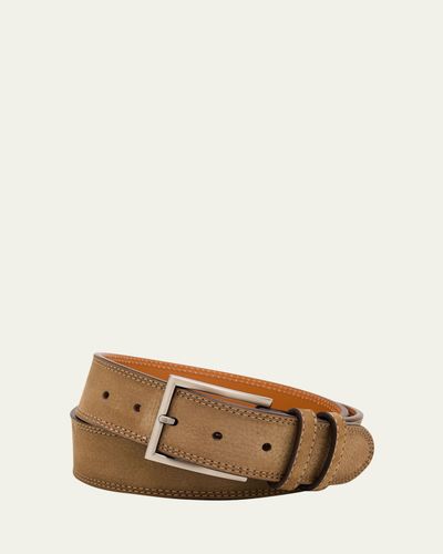 Magnanni Men's Eastwood Textured Suede Leather Belt, Taupe