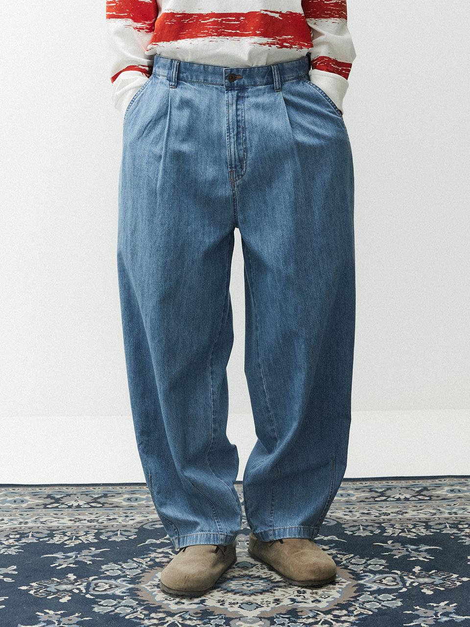 MAGOODGAN 7707 Single Pleated Linen Jeans - Light Indigo