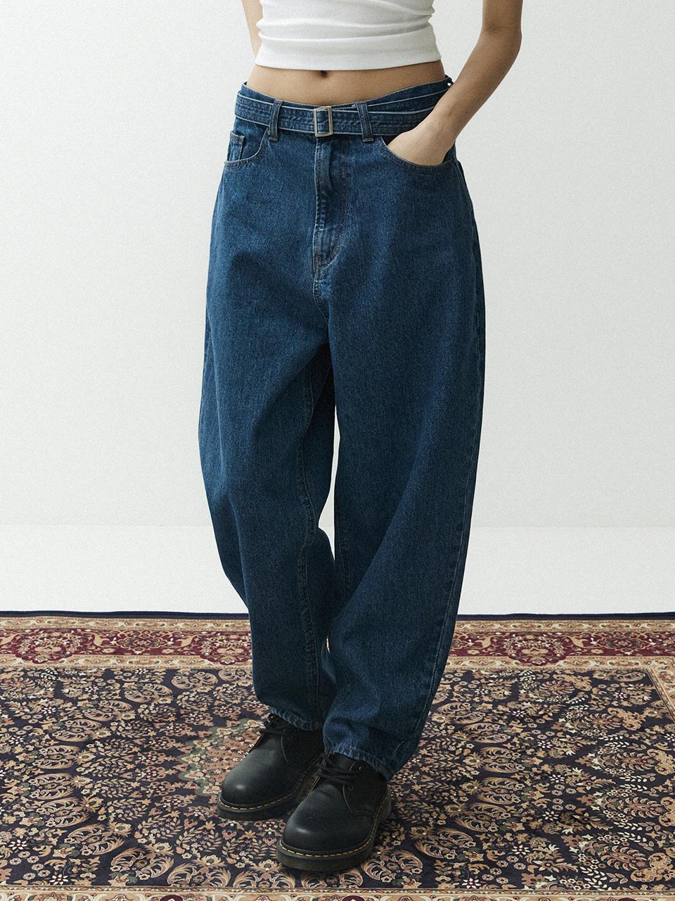 MAGOODGAN 7715 Belted Wide Leg Balloon Fit Jeans
