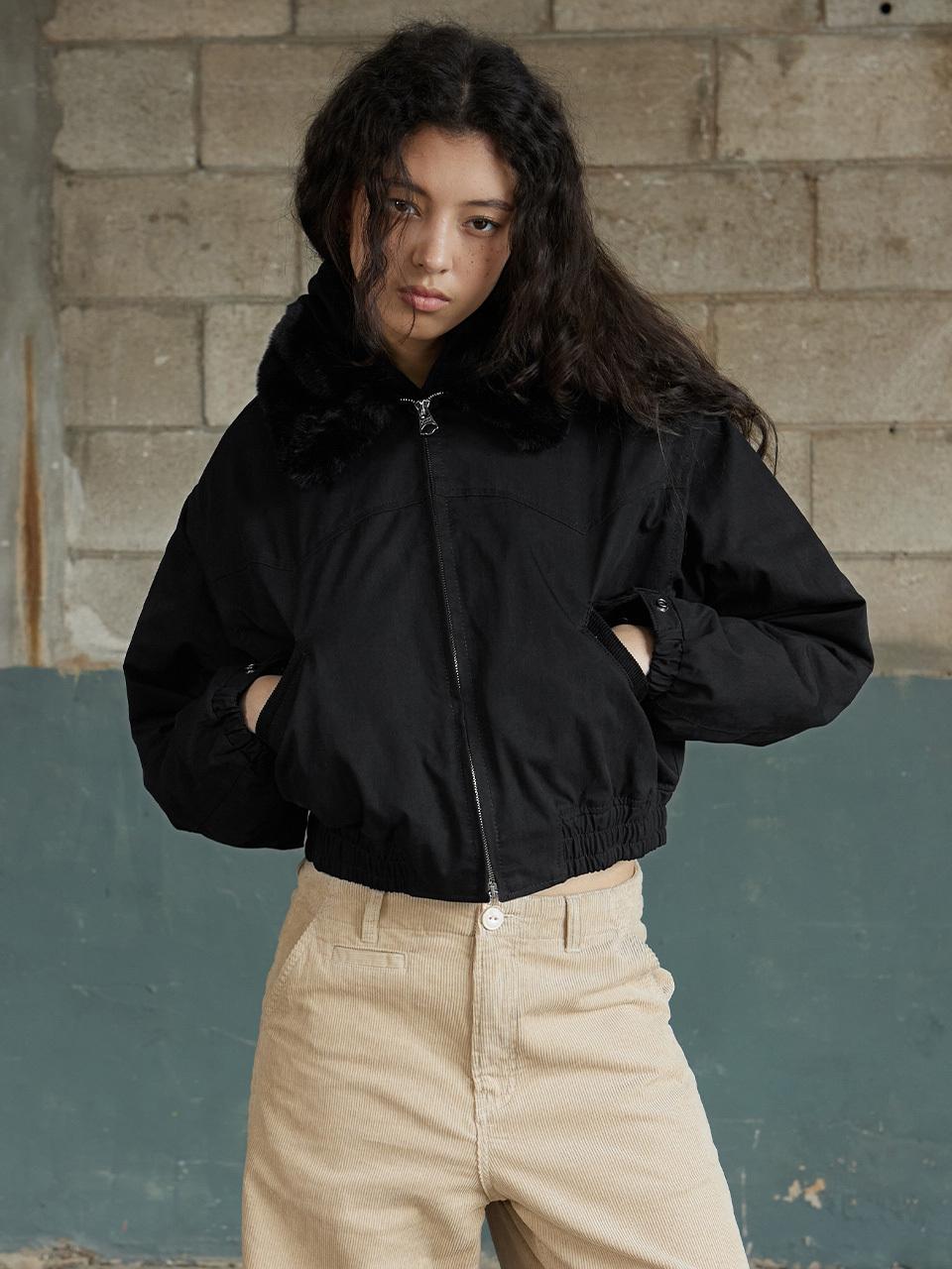 MAGOODGAN Bethany Cotton Padded Crop Blouson Jacket (5652) [Black]