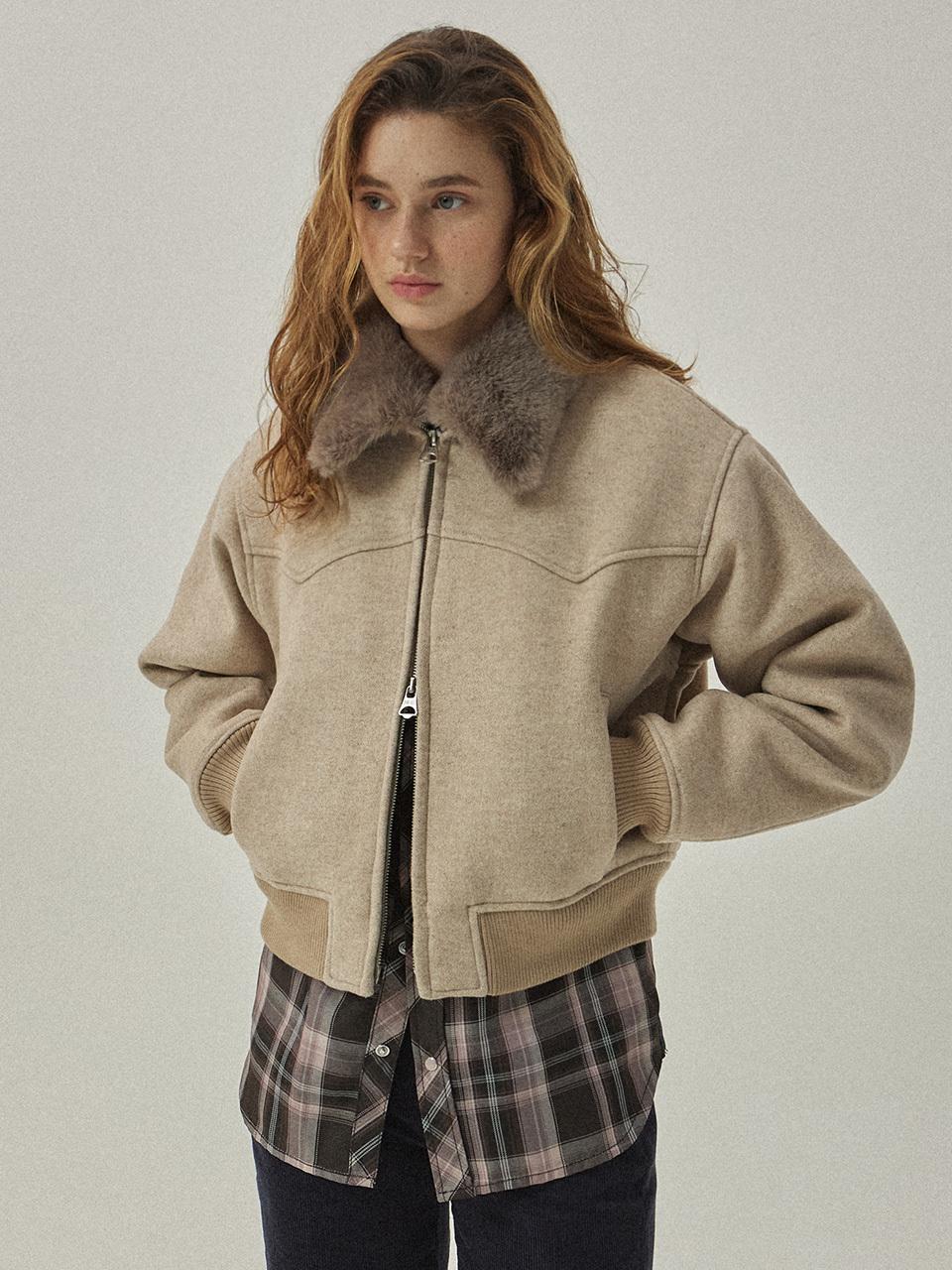 MAGOODGAN Bethany Wool Padded Crop Blouson Jacket (5653) [Beige]
