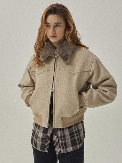 MAGOODGAN Bethany Wool Padded Crop Blouson Jacket (5653) [Beige]