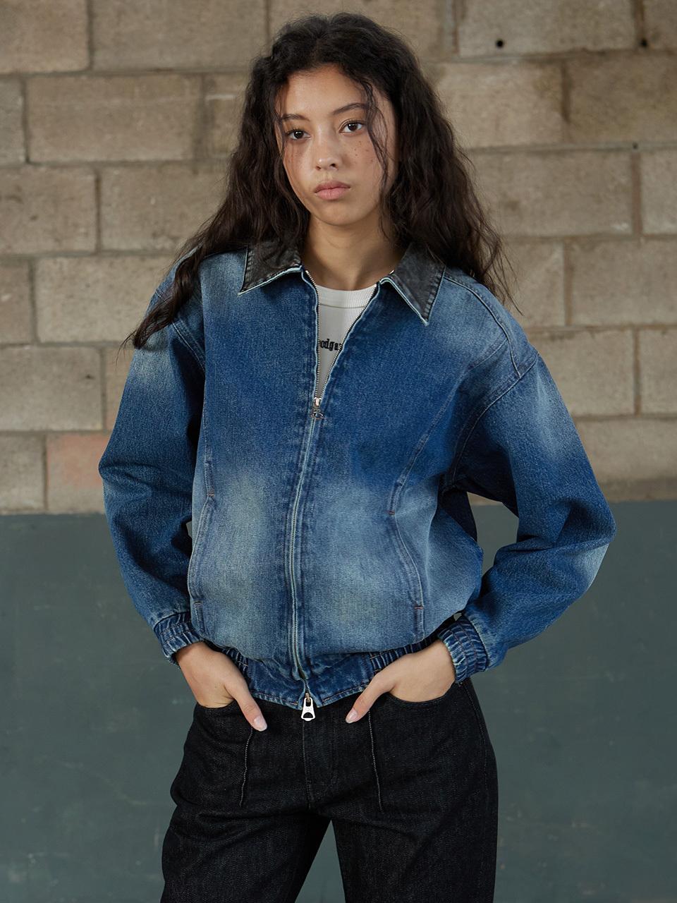 MAGOODGAN Bomber 5402 fade wash Blouson Midium Indigo Zip-up