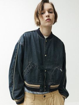 MAGOODGAN Chambray Relaxed Cropped Jacket - Medium Indigo