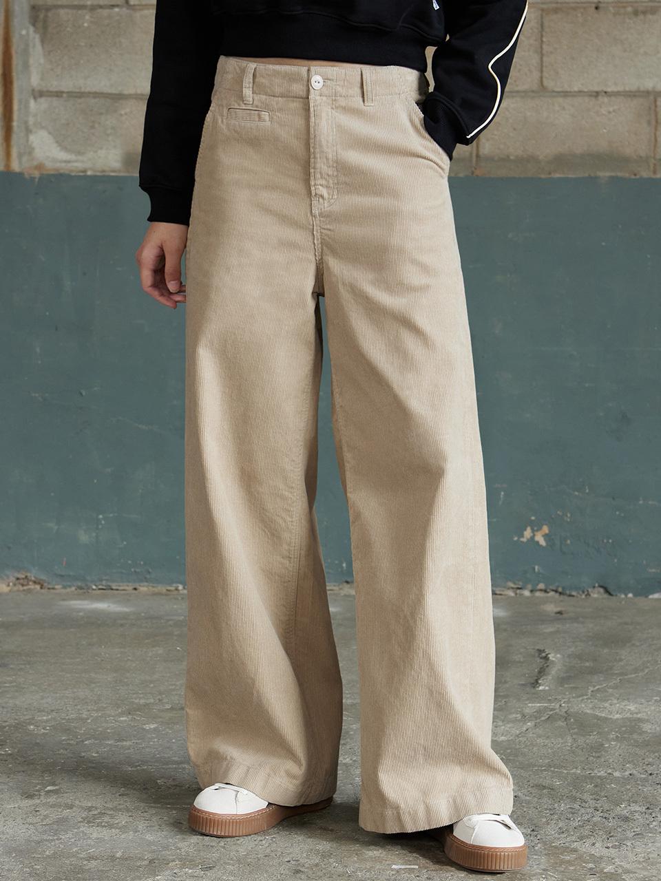 MAGOODGAN Chera Corduroy Wide-fit Flare Pants [Beige] (4806)