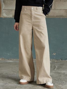MAGOODGAN Chera Corduroy Wide-fit Flare Pants [Beige] (4806)