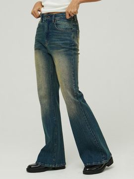 MAGOODGAN CHERA Vintage Wash Boot-Cut Denim Pants [Dark Indigo] (7426)