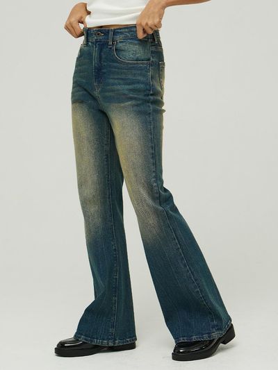 MAGOODGAN CHERA Vintage Wash Boot-Cut Denim Pants [Dark Indigo] (7426)