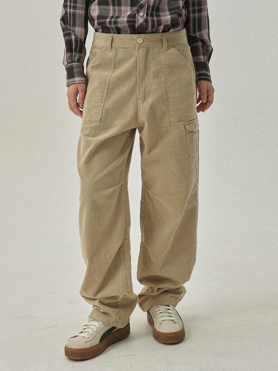 MAGOODGAN Chino Corduroy Two-Pleat Balloon Fit Pants (4306) [Beige]