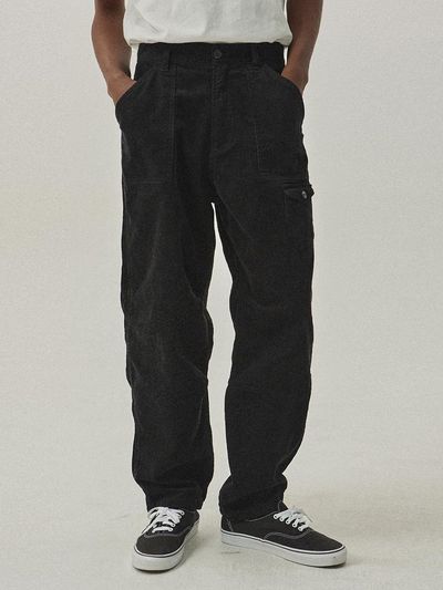 MAGOODGAN Chino Corduroy Two-Pleat Balloon Fit Pants (4306) [Black]