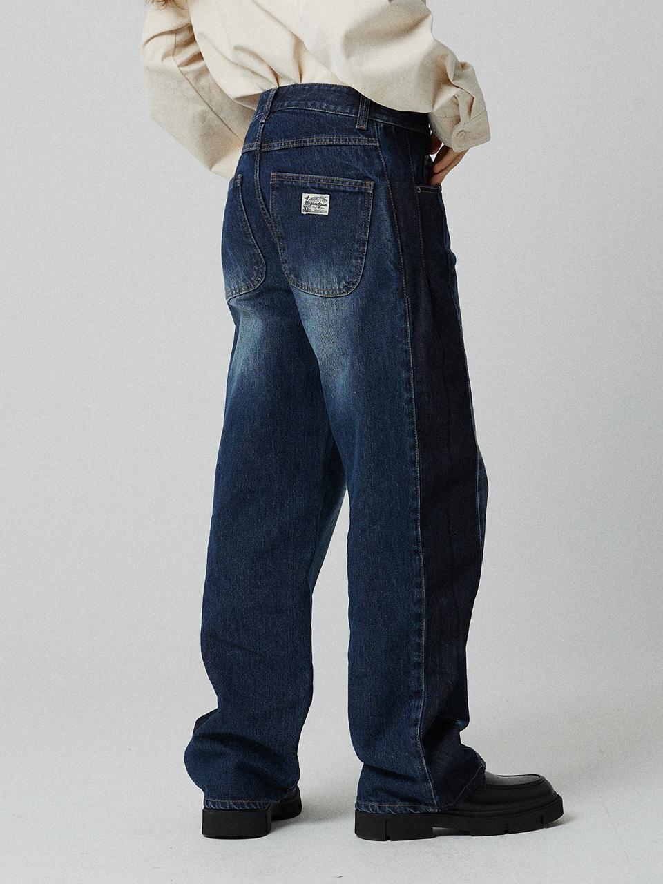 MAGOODGAN Faben 7521 Patchwork Wide Fit Dark Indigo Denim Pants