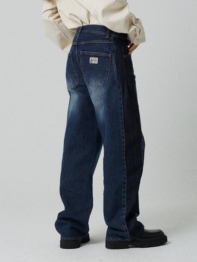 MAGOODGAN Faben 7521 Patchwork Wide Fit Dark Indigo Denim Pants