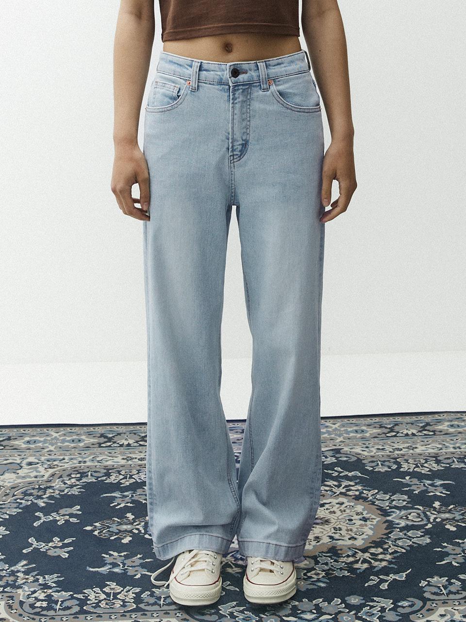 MAGOODGAN Fade Wash Semi Wide Fit Fate Ro Denim Pants -Light Blue