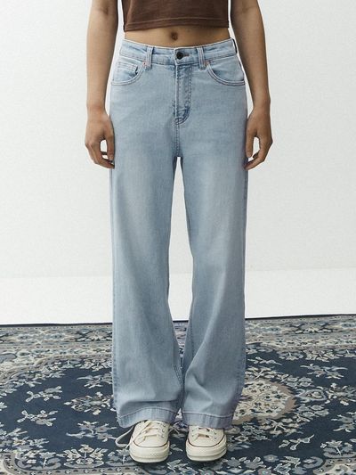MAGOODGAN Fade Wash Semi Wide Fit Fate Ro Denim Pants -Light Blue