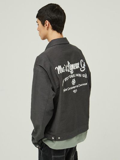 MAGOODGAN Hunter 5508 Chain Embroidery Overfit Zip-up Blazer [Grey]