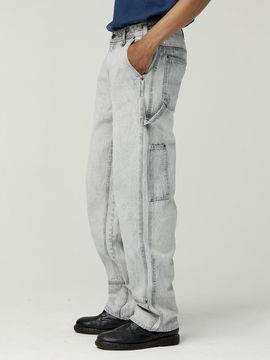 MAGOODGAN Pabun Carpenter Snow Wash Wide-Fit Denim Pants [Light Gray] (7543)
