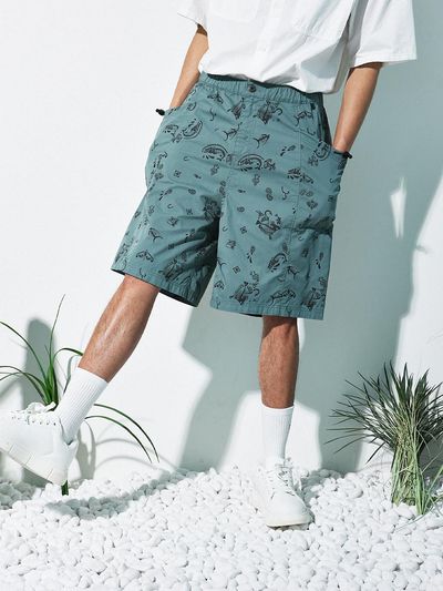 MAGOODGAN Pattern Print Relax Fit Short Pants_Green