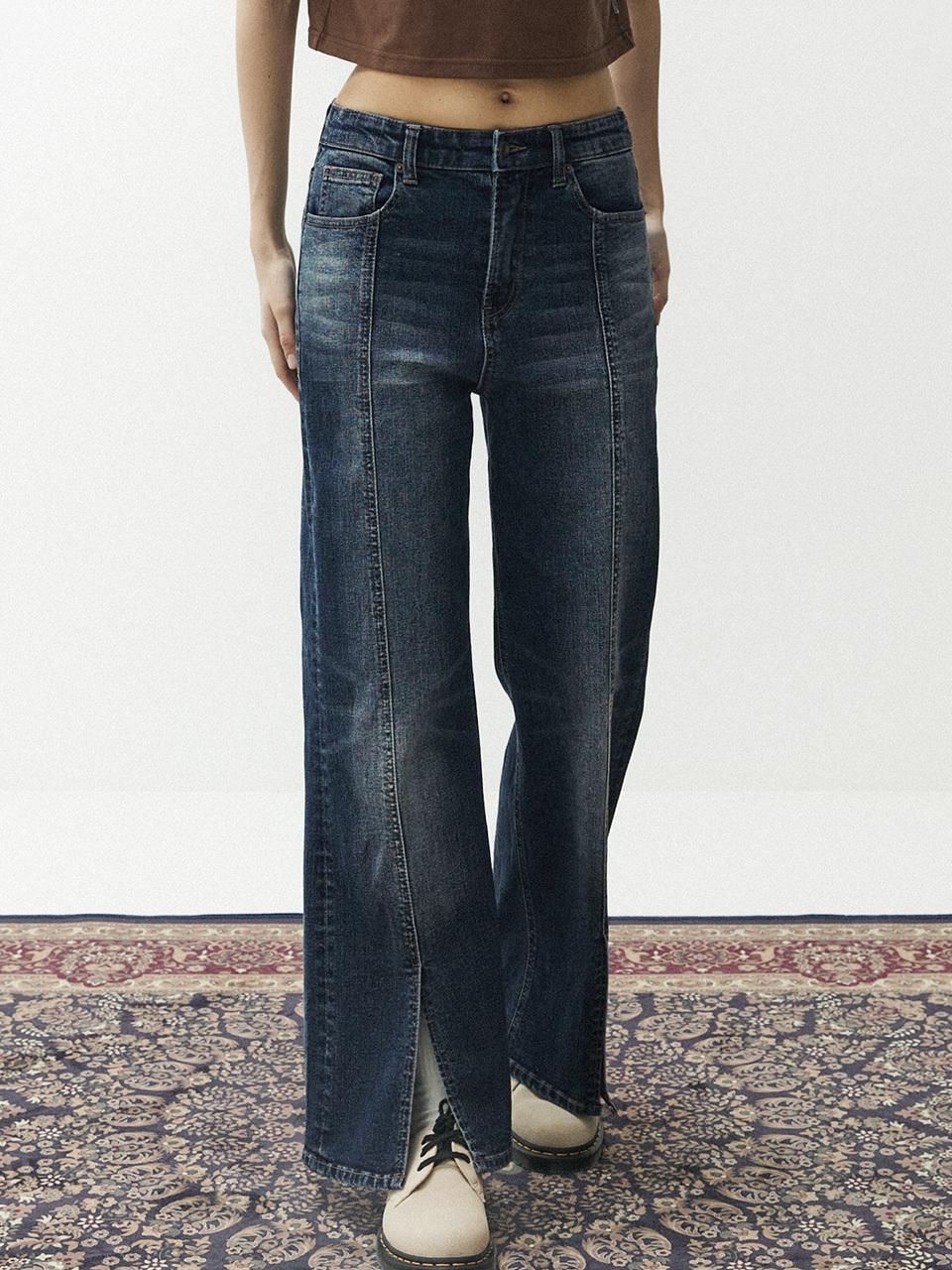 MAGOODGAN Slit Flare Fit Fade Wash Denim Pants - Dark Indigo