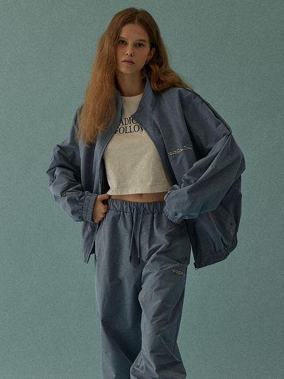 MAGOODGAN Trake 5760A Windbreaker Overfit Grays Blue Set-Up Track Jacket