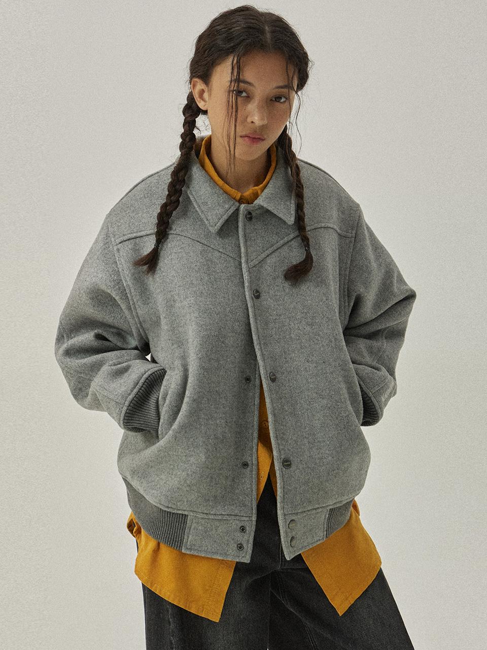 MAGOODGAN Varsity Western Wool Padded Stadium Jacket (5703) [Gray]