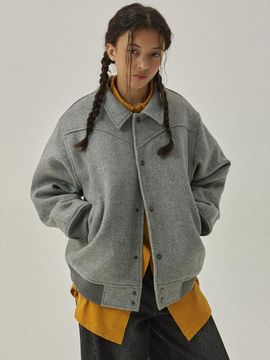 MAGOODGAN Varsity Western Wool Padded Stadium Jacket (5703) [Gray]