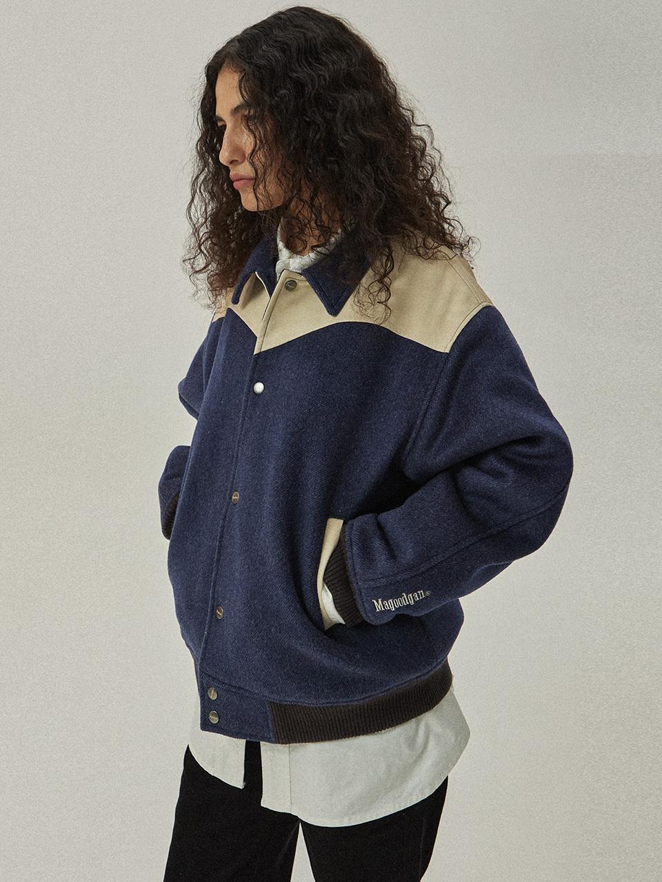 MAGOODGAN Varsity Western Wool Padded Stadium Jacket (5703) [Navy]