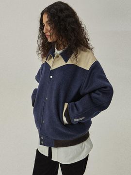 MAGOODGAN Varsity Western Wool Padded Stadium Jacket (5703) [Navy]