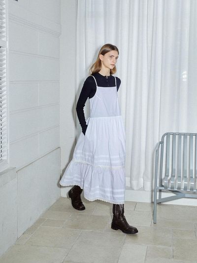 mais BACK OPEN LACE SHIRRING DRESS / WHITE