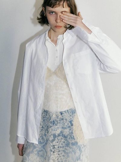 mais Cotton Loose Fit Dart Shirt_White