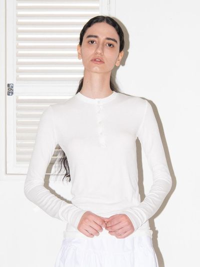 mais HENRY NECK LONG SLEEVE T-SHIRT / WHITE