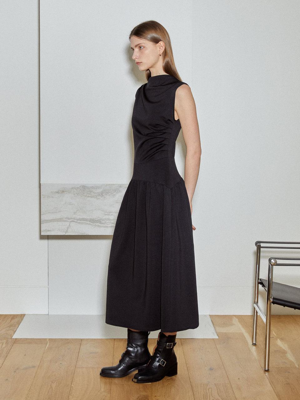 mais JERSEY DRAPED SLIM DRESS [BLACK]