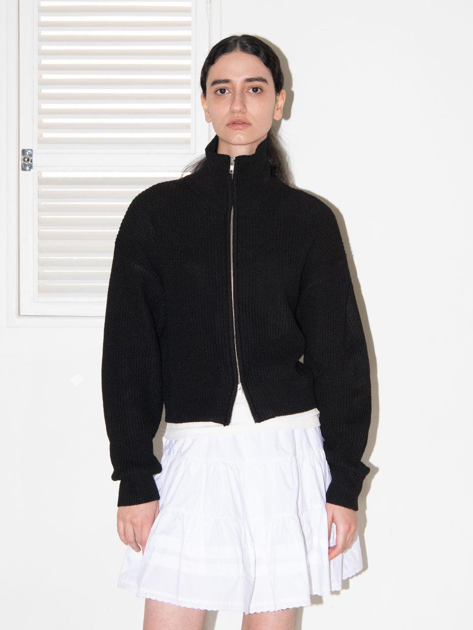 mais TWO WAY KNIT ZIP-UP CARDIGAN [BLACK]