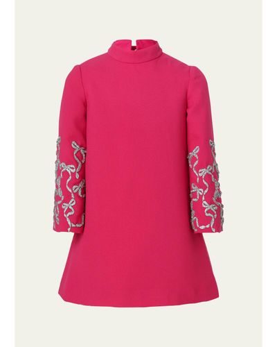 Maison Ava Girl's Charlotte Crystal Bow Crepe Mini Dress