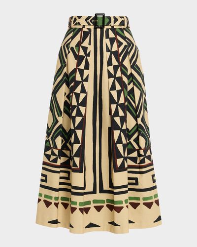 Maison Common Abstract Cotton Canvas Midi Skirt With Belt