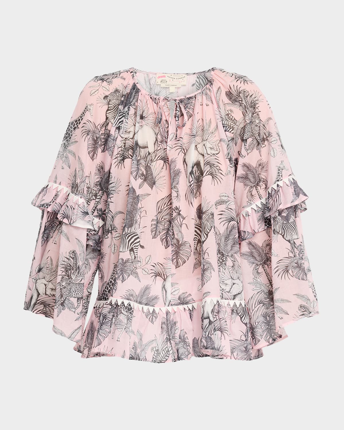 Maison Common African-Print Cotton Voile Ruffle Blouse