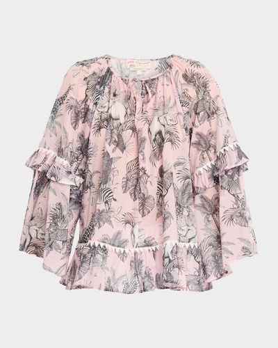 Maison Common African-Print Cotton Voile Ruffle Blouse