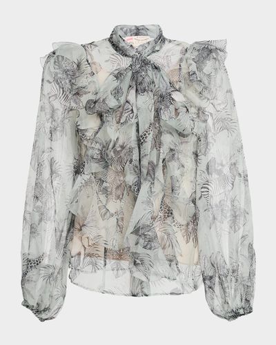 Maison Common African-Print Silk Chiffon Neck Scarf Blouse