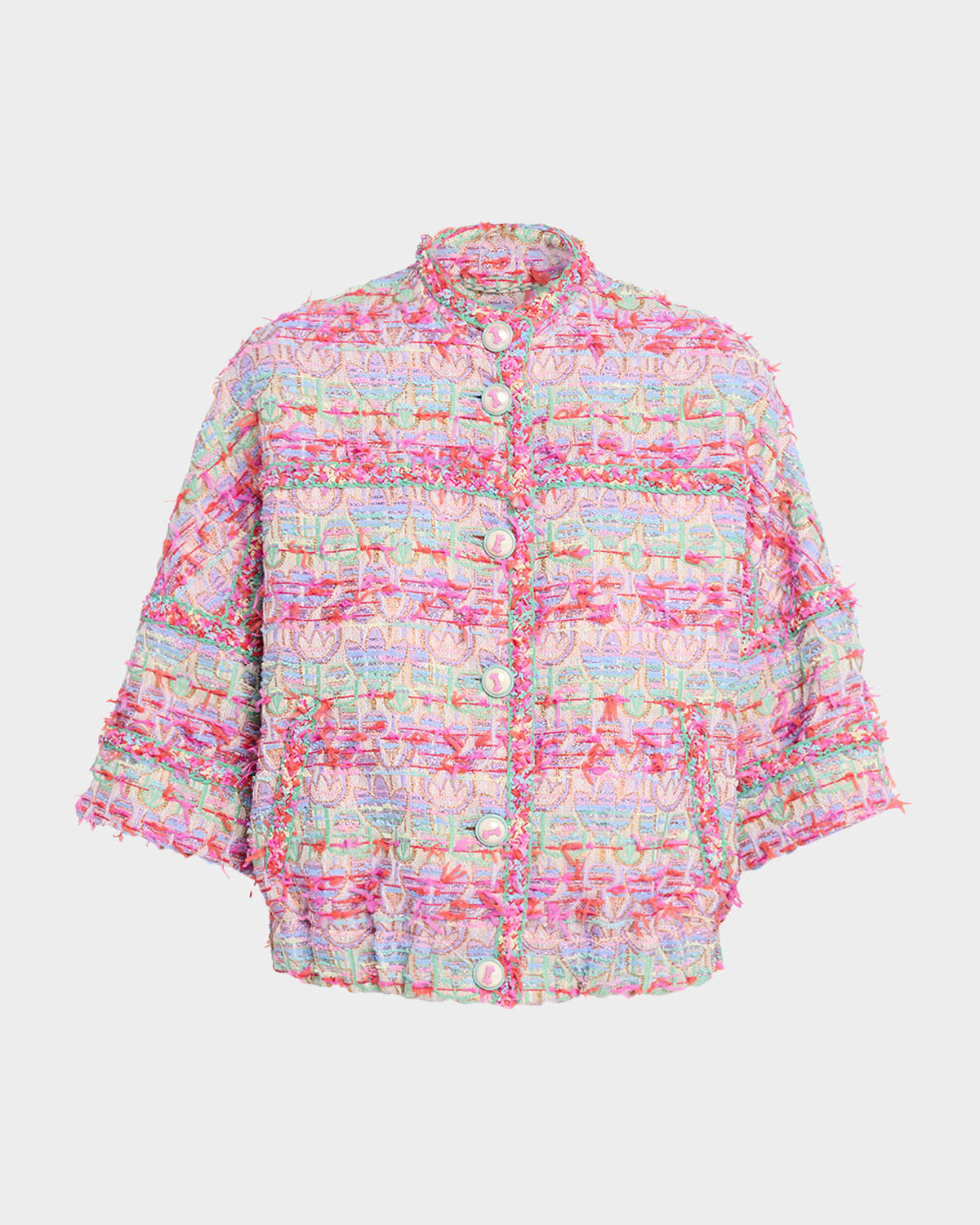 Maison Common Confetti Fringed Tulip Jacquard SIngle-Breasted Jacket