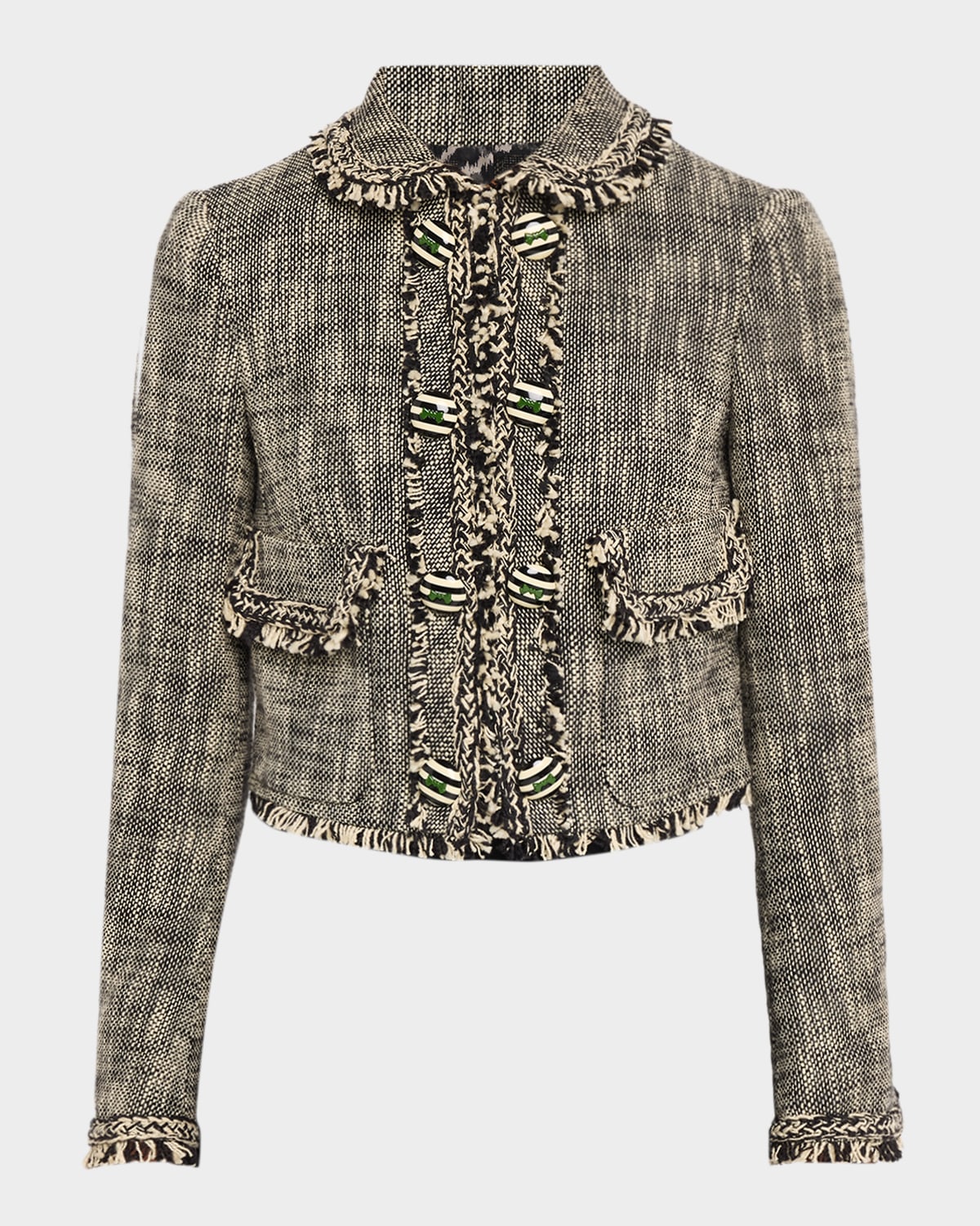 Maison Common Cotton-Blend Tweed Fringed Crop Jacket